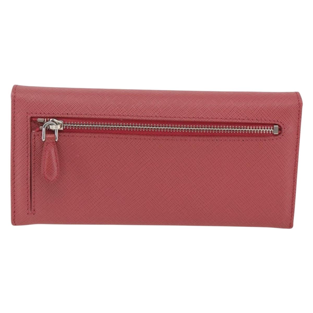 PRADA Long Wallet Safiano leather Pink Silver Auth ki6614