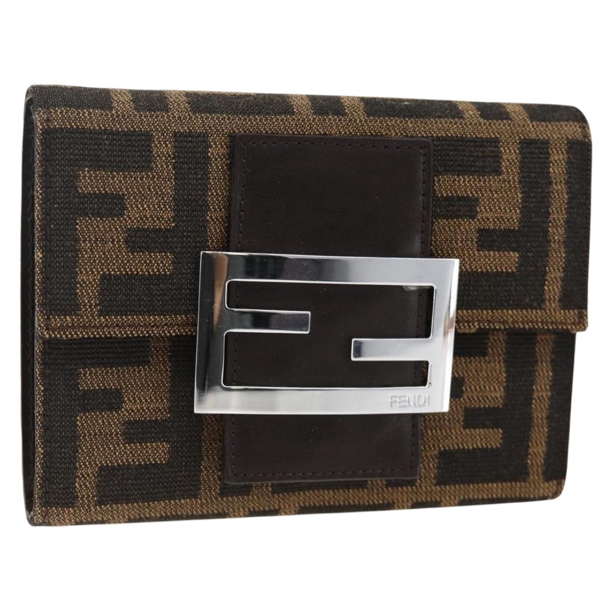 FENDI Zucca Canvas Wallet Black Brown Auth ki6616V
