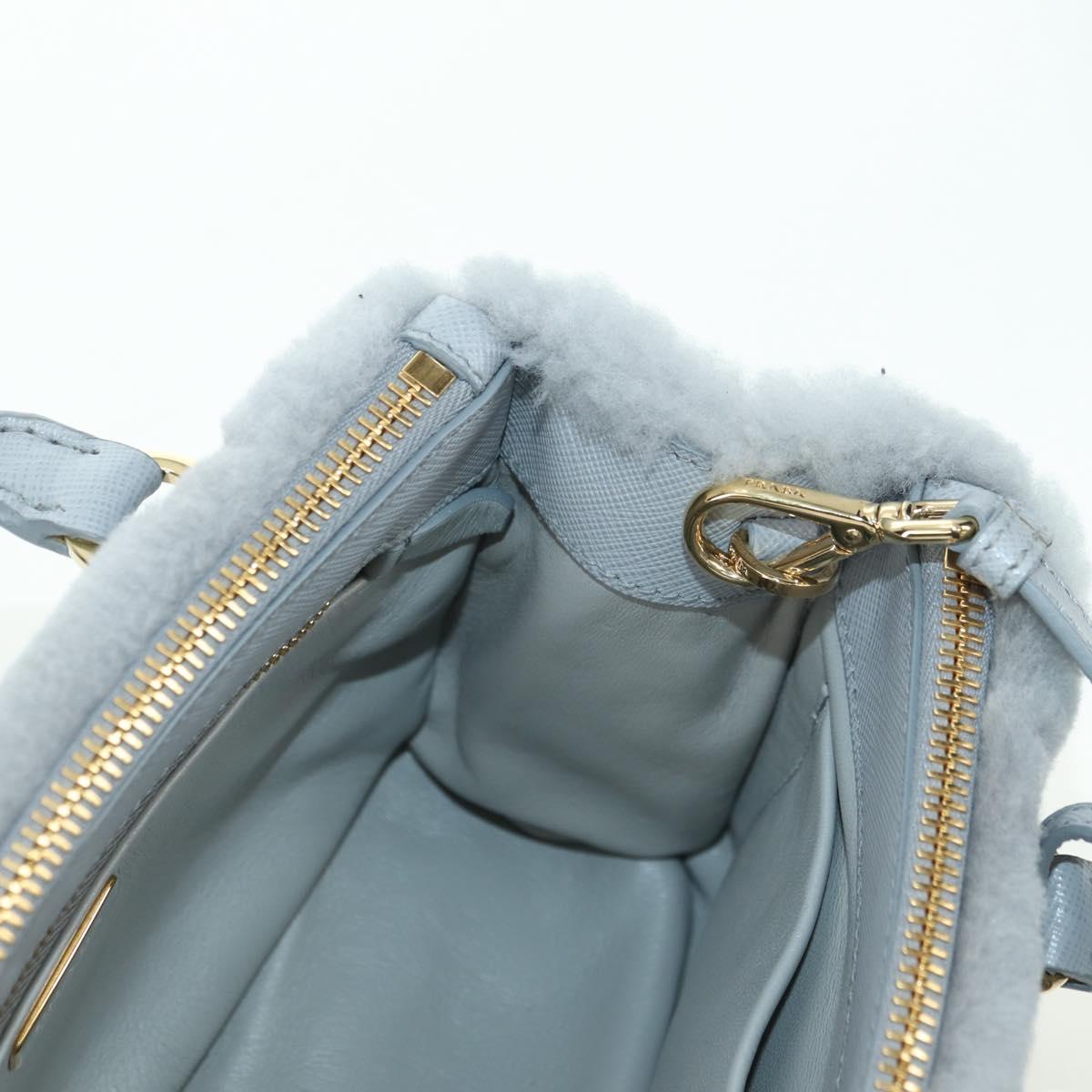 PRADA MONTONE Faux Fur Galleria Shoulder Bag Fur 2way Gray Gold Auth ki6631M