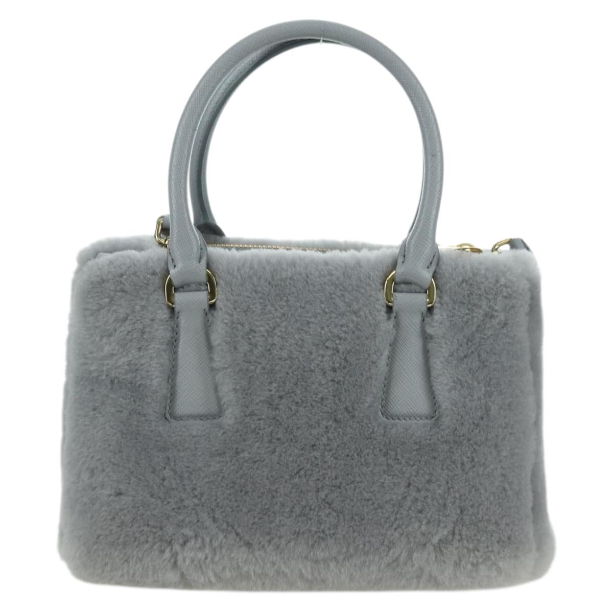 PRADA MONTONE Faux Fur Galleria Shoulder Bag Fur 2way Gray Gold Auth ki6631M
