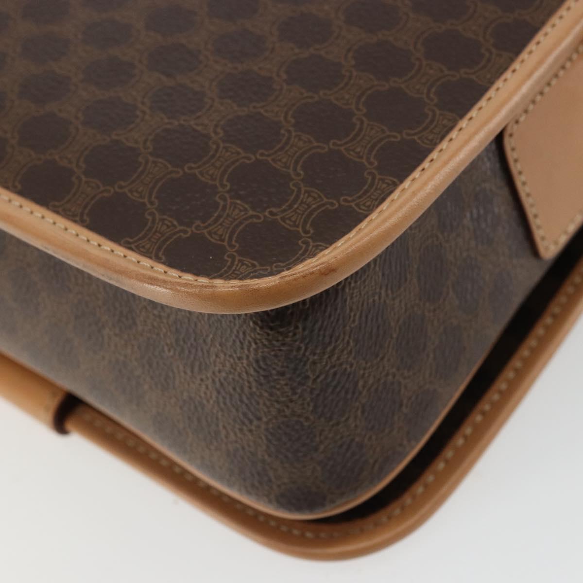 CELINE Macadam Canvas Shoulder Bag PVC Leather Brown Gold Auth ki6633A
