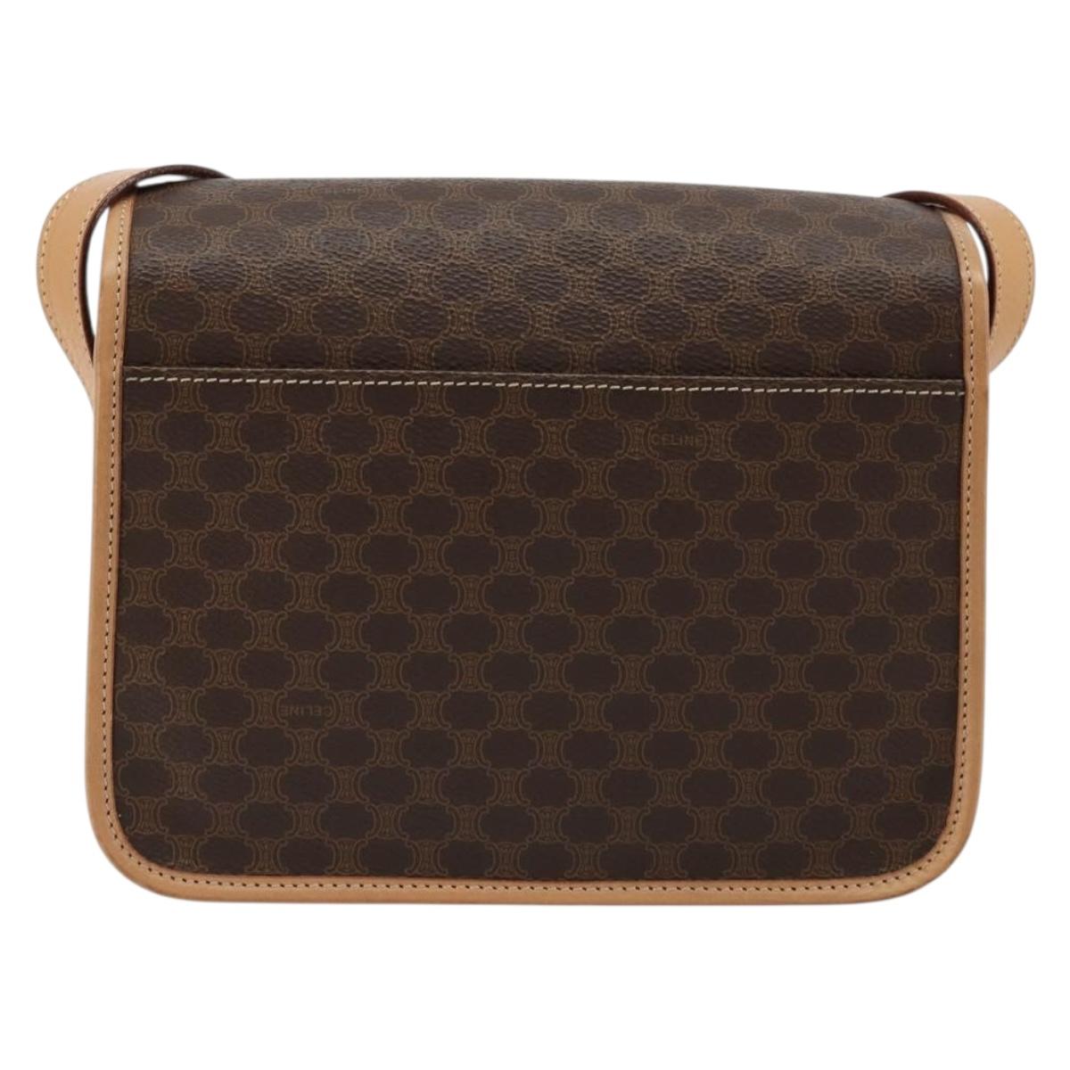 CELINE Macadam Canvas Shoulder Bag PVC Leather Brown Gold Auth ki6633A