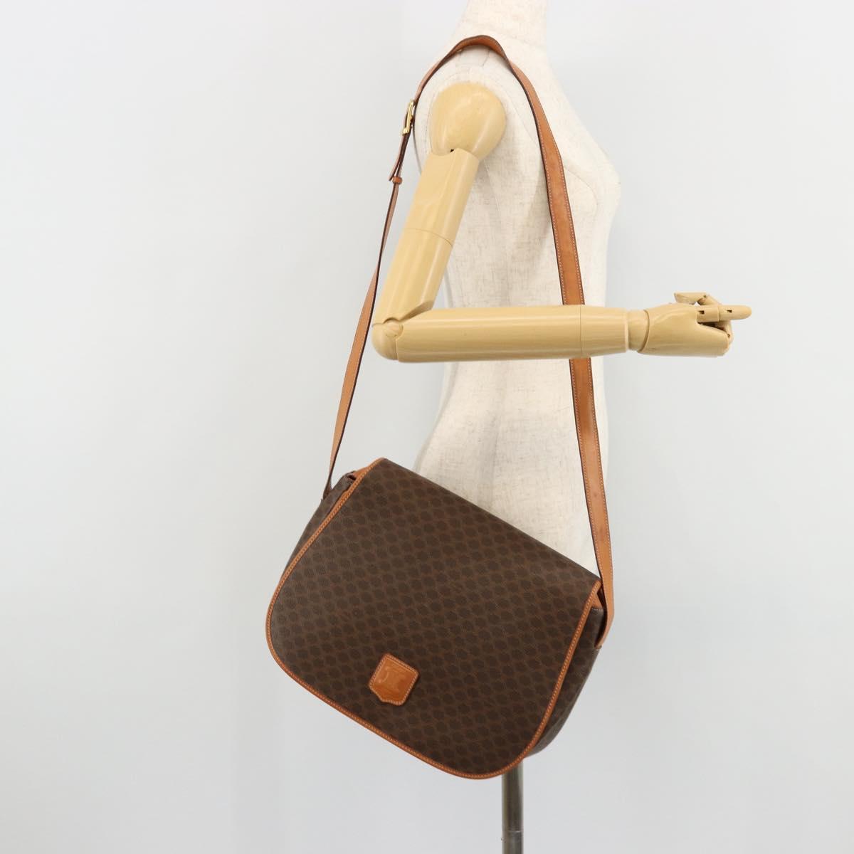 CELINE Macadam Canvas Shoulder Bag PVC Leather Brown Gold Auth ki6634A