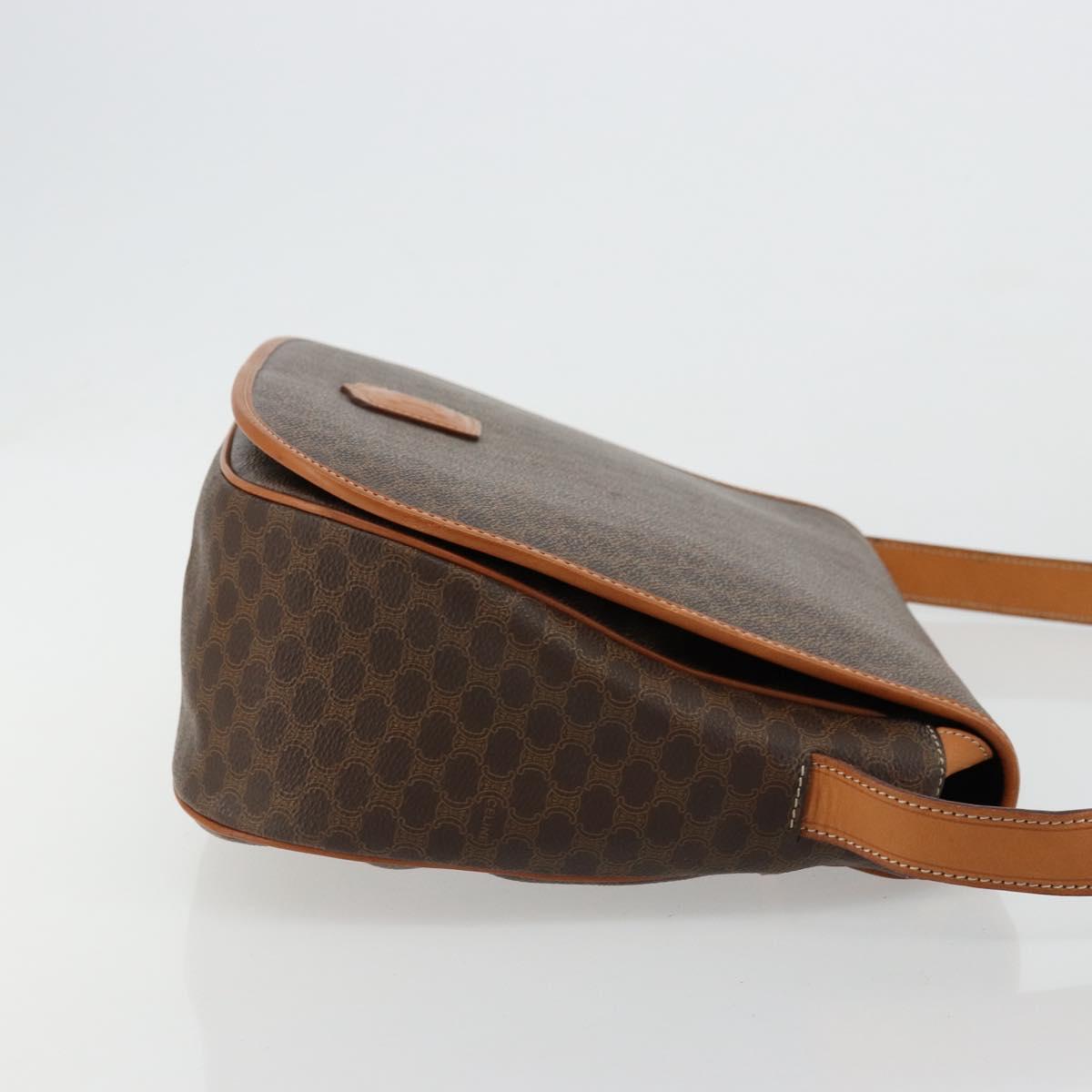 CELINE Macadam Canvas Shoulder Bag PVC Leather Brown Gold Auth ki6634A