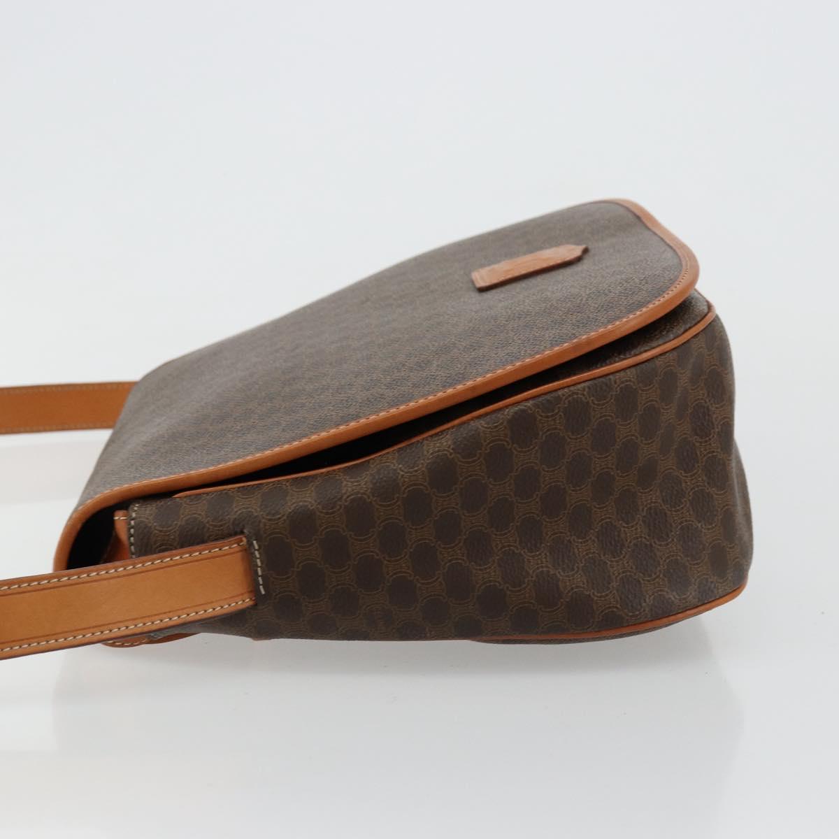CELINE Macadam Canvas Shoulder Bag PVC Leather Brown Gold Auth ki6634A