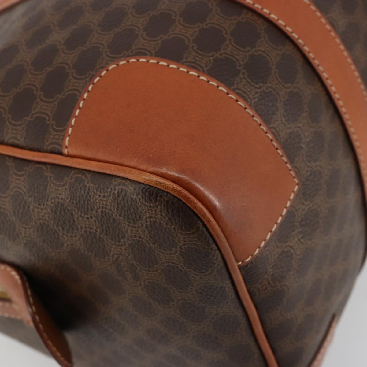 CELINE Macadam Canvas Boston Bag PVC Leather Brown Gold Auth ki6639A