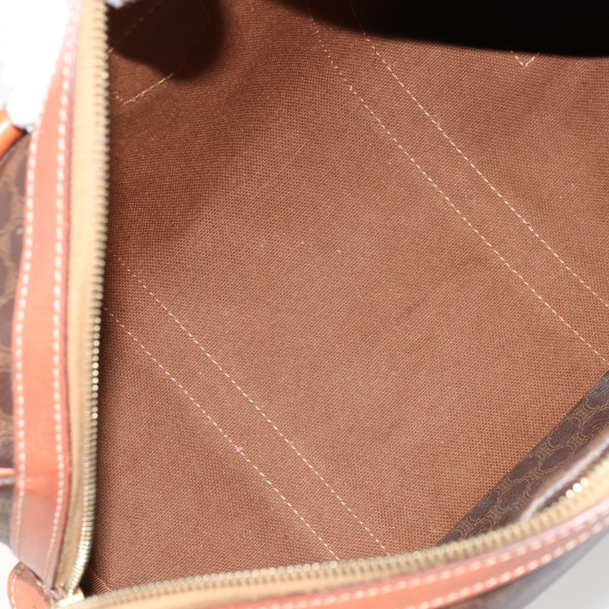 CELINE Macadam Canvas Boston Bag PVC Leather Brown Gold Auth ki6639A
