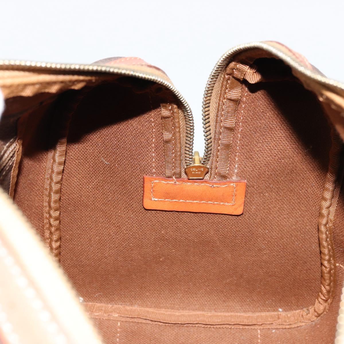 CELINE Macadam Canvas Boston Bag PVC Leather Brown Gold Auth ki6639A