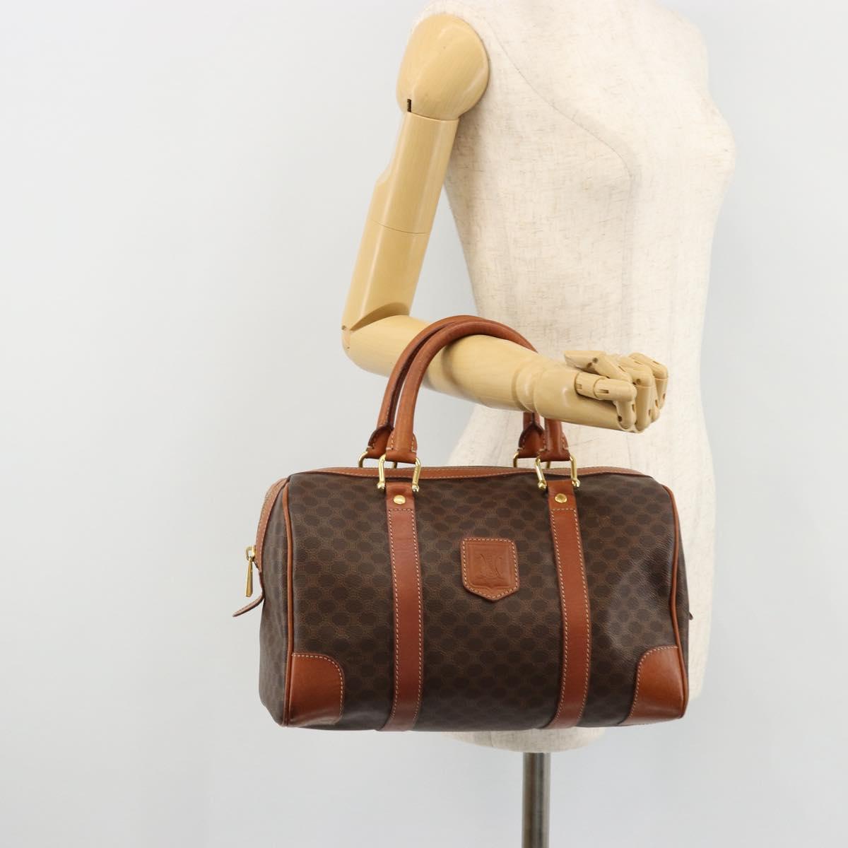 CELINE Macadam Canvas Boston Bag PVC Leather Brown Gold Auth ki6639A