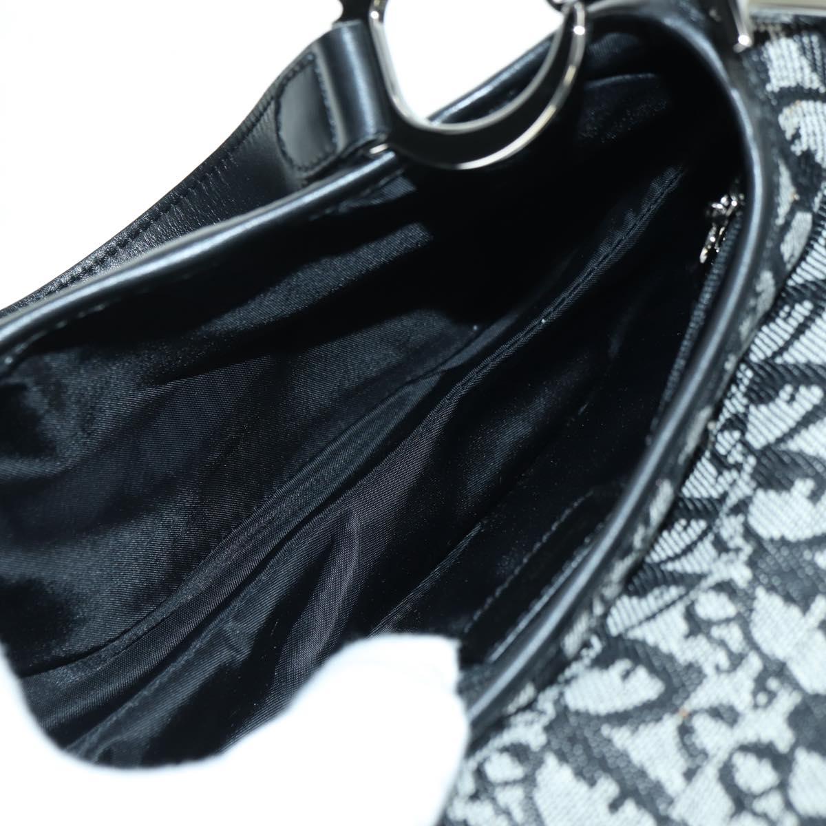 Christian Dior Trotter Canvas Saddle Bag Hand Bag Black Silver Auth ki6640M