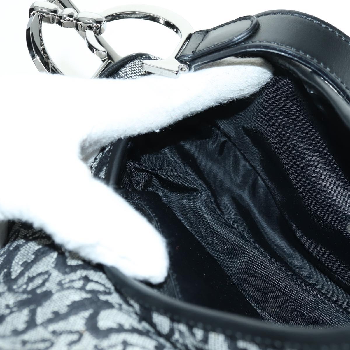 Christian Dior Trotter Canvas Saddle Bag Hand Bag Black Silver Auth ki6640M