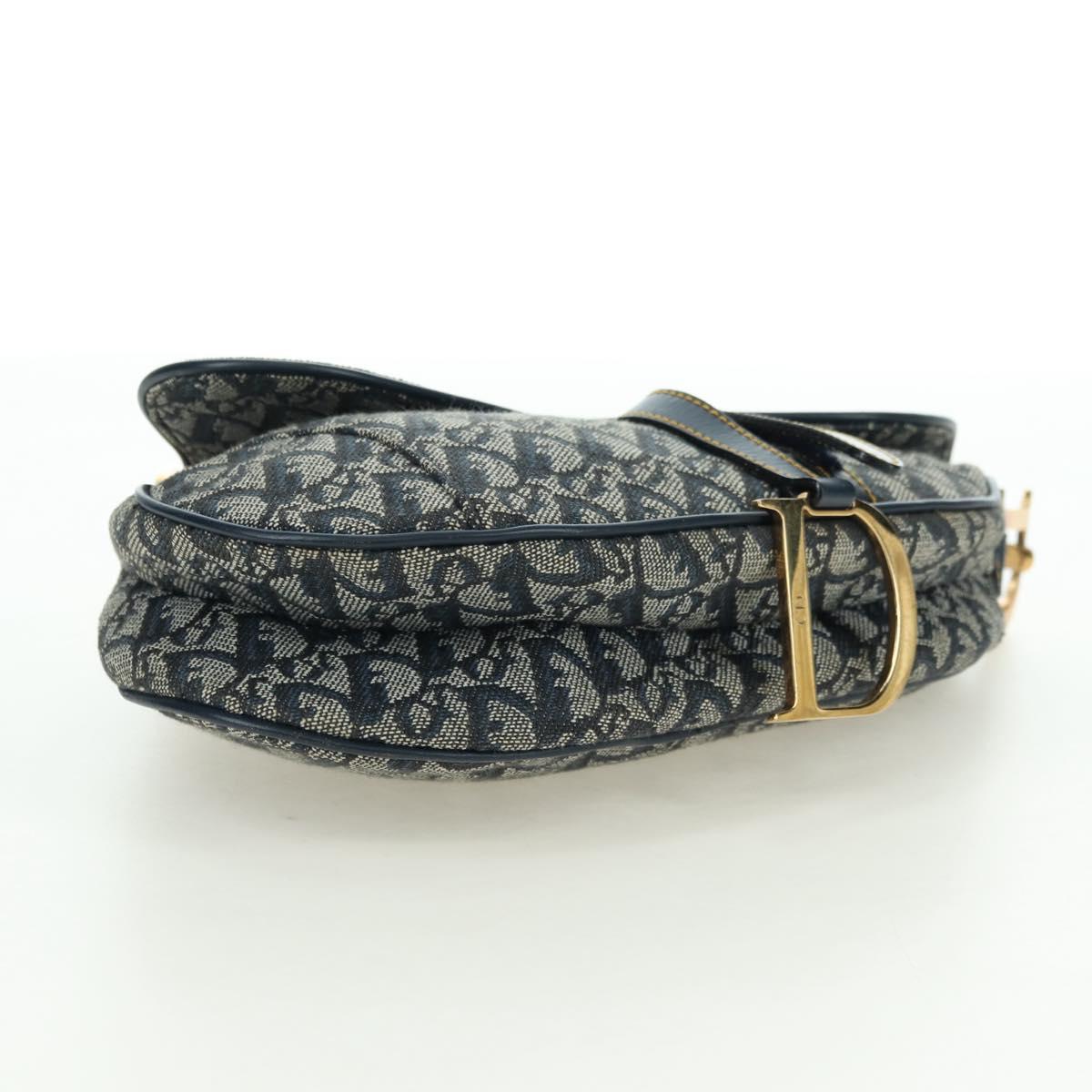Christian Dior Trotter Canvas Saddle Bag Hand Bag Navy Gold Auth ki6641SV