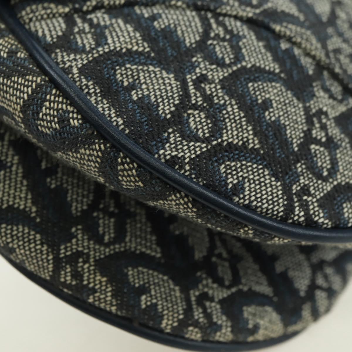 Christian Dior Trotter Canvas Saddle Bag Hand Bag Navy Gold Auth ki6641SV