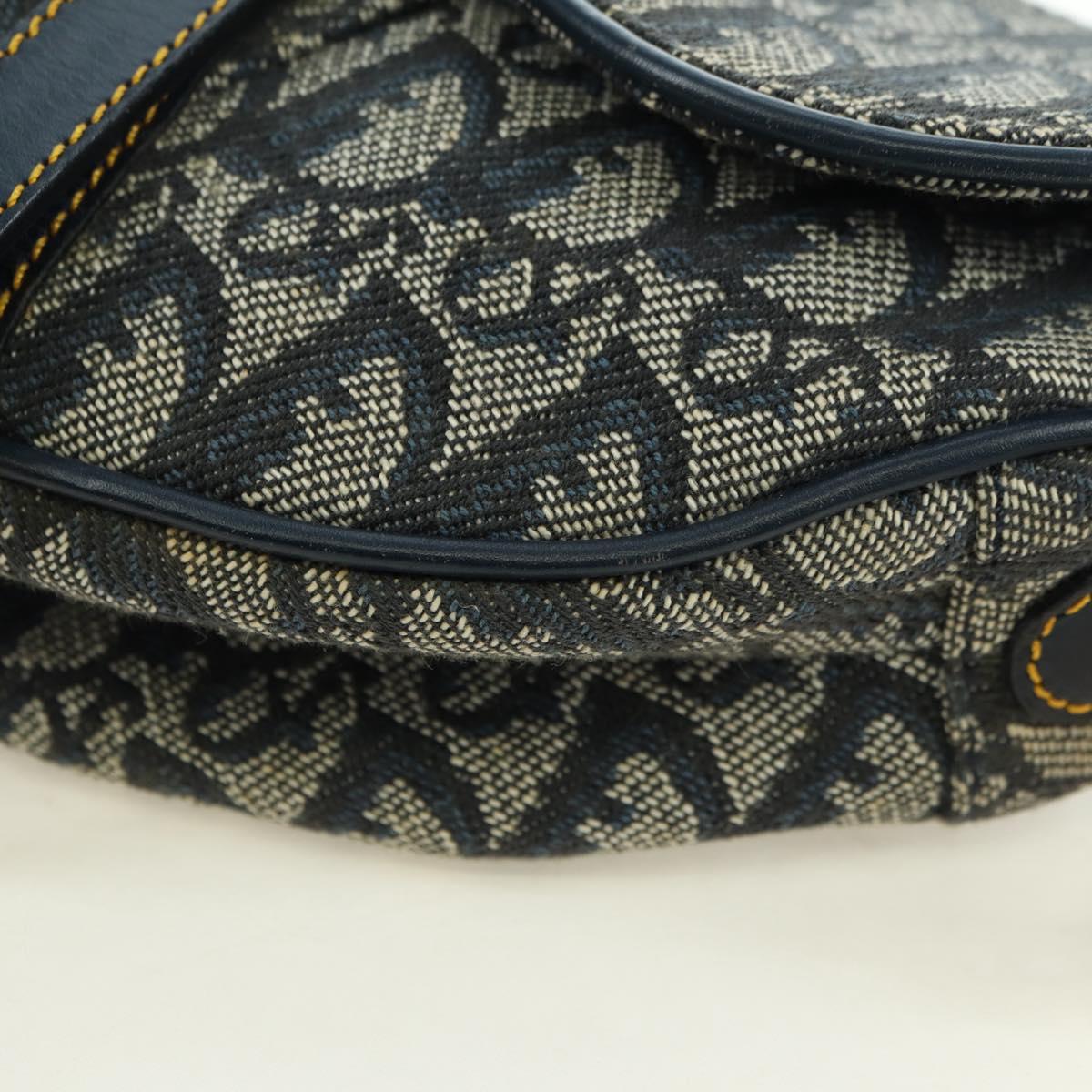 Christian Dior Trotter Canvas Saddle Bag Hand Bag Navy Gold Auth ki6641SV