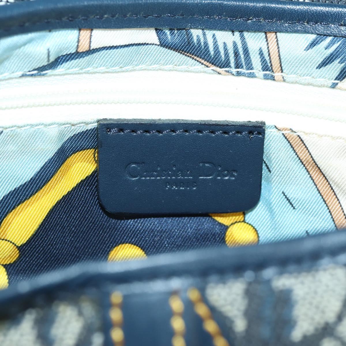 Christian Dior Trotter Canvas Saddle Bag Hand Bag Navy Gold Auth ki6641SV