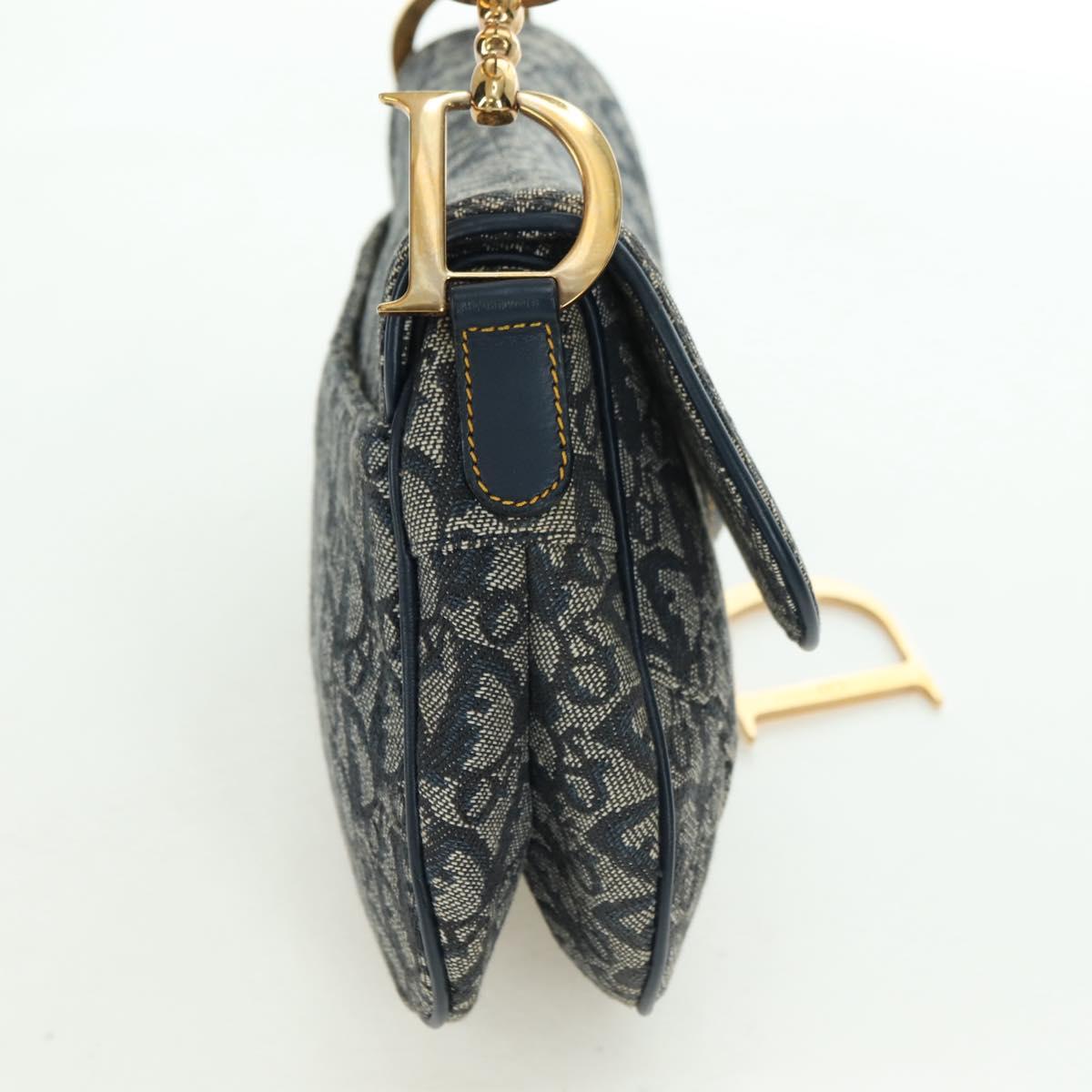 Christian Dior Trotter Canvas Saddle Bag Hand Bag Navy Gold Auth ki6641SV