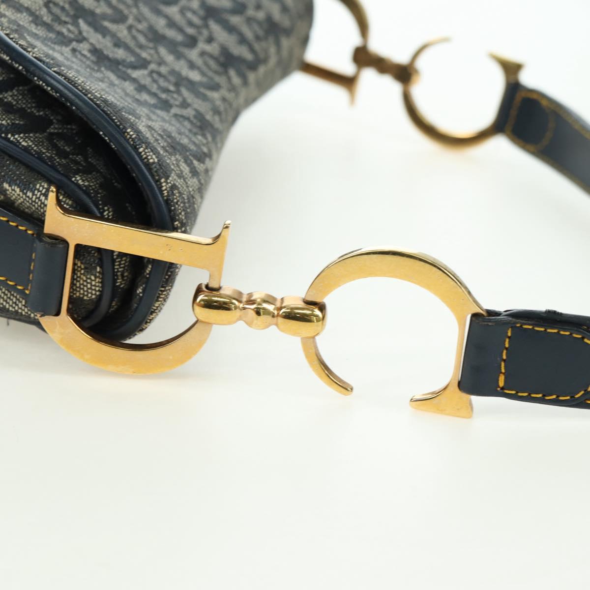 Christian Dior Trotter Canvas Saddle Bag Hand Bag Navy Gold Auth ki6641SV