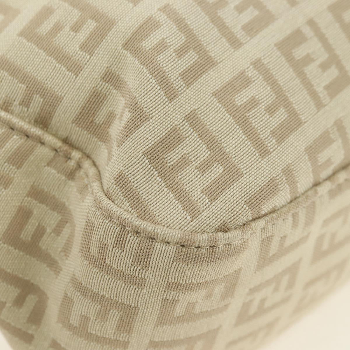 FENDI Zucchino Canvas Mamma Baguette Shoulder Bag Beige Silver Auth ki6644SAV