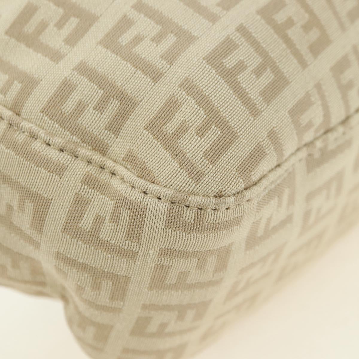 FENDI Zucchino Canvas Mamma Baguette Shoulder Bag Beige Silver Auth ki6644SAV
