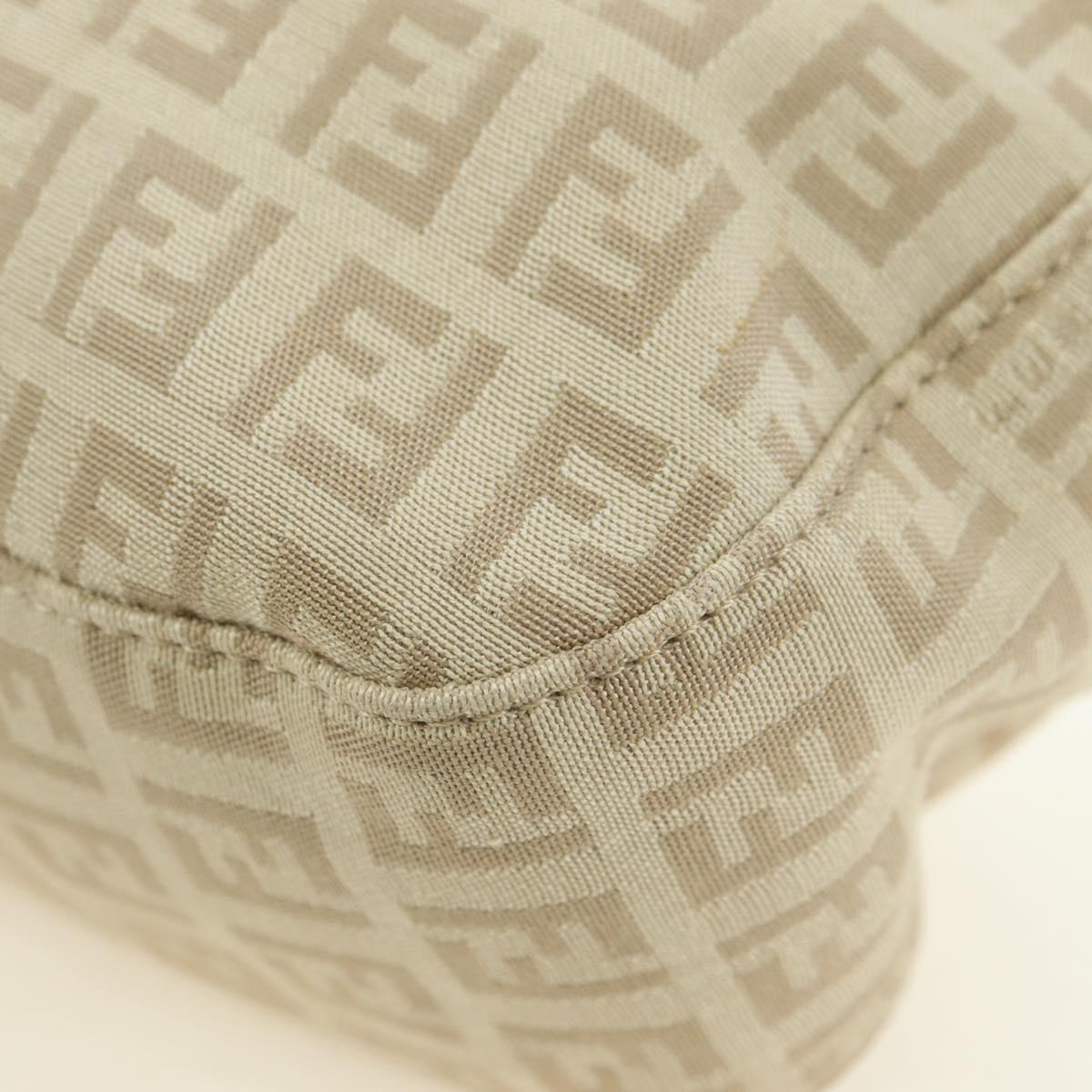 FENDI Zucchino Canvas Mamma Baguette Shoulder Bag Beige Silver Auth ki6644SAV