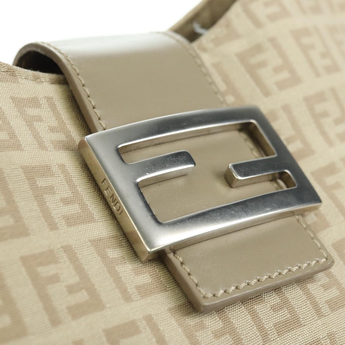 FENDI Zucchino Canvas Mamma Baguette Shoulder Bag Beige Silver Auth ki6644SAV