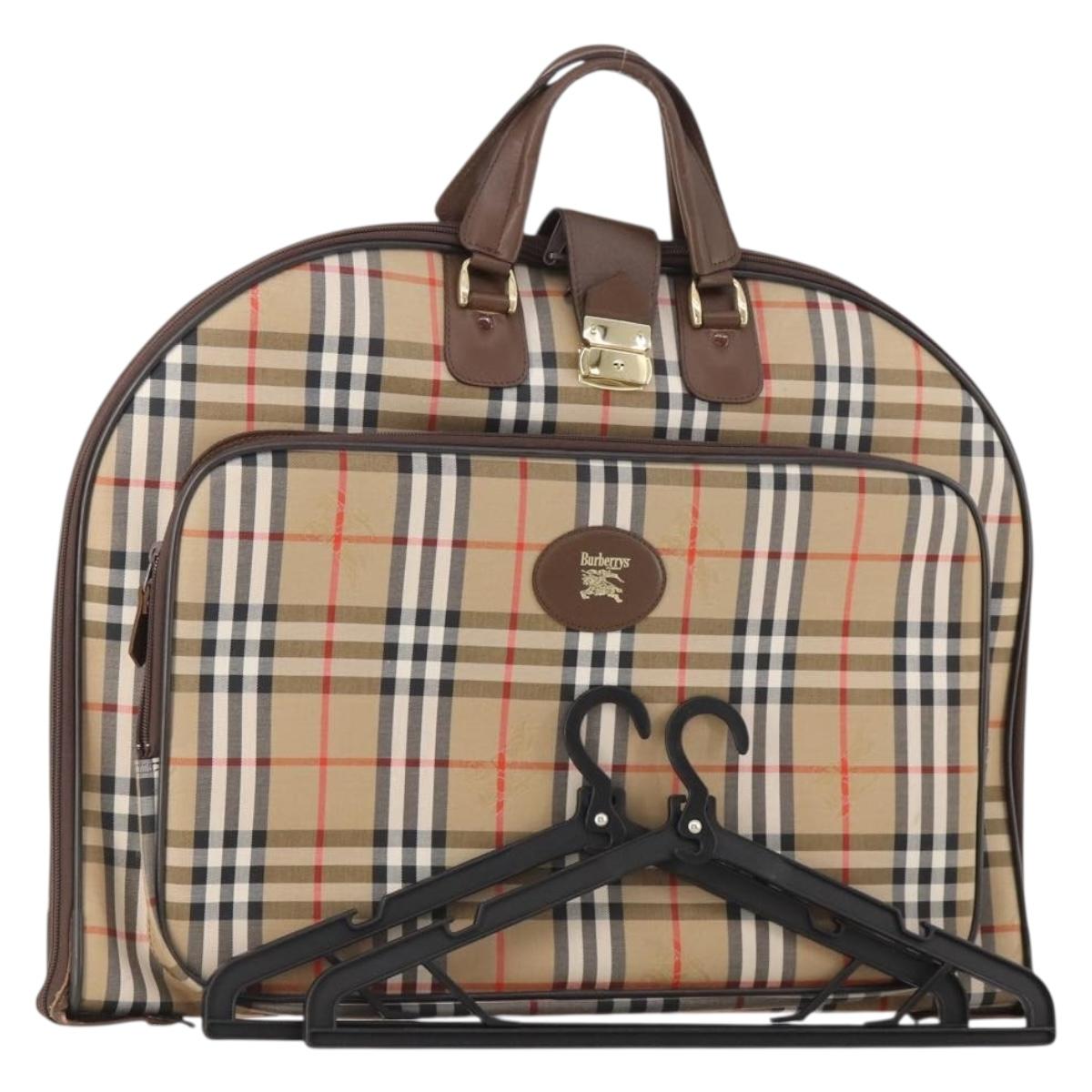 Burberrys Nova Check Garment Cover Canvas Beige Gold Auth ki6645A