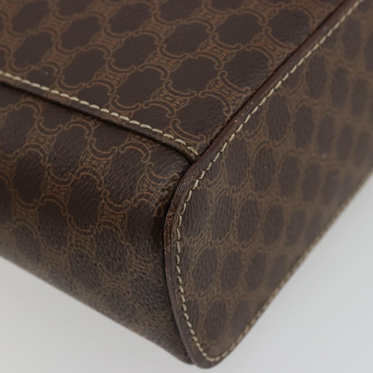 CELINE Macadam Canvas Vanity Hand Bag PVC Leather Brown Gold Auth ki6647