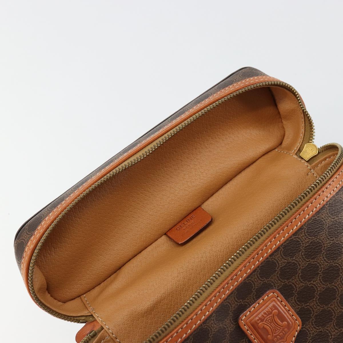 CELINE Macadam Canvas Vanity Hand Bag PVC Leather Brown Gold Auth ki6647