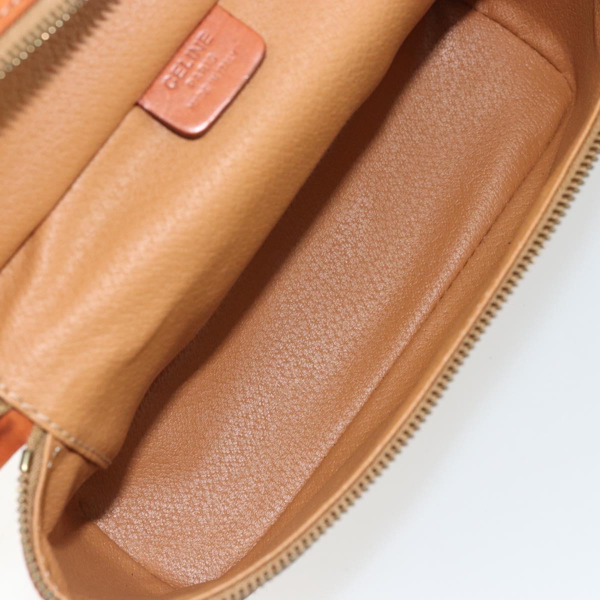 CELINE Macadam Canvas Vanity Hand Bag PVC Leather Brown Gold Auth ki6647
