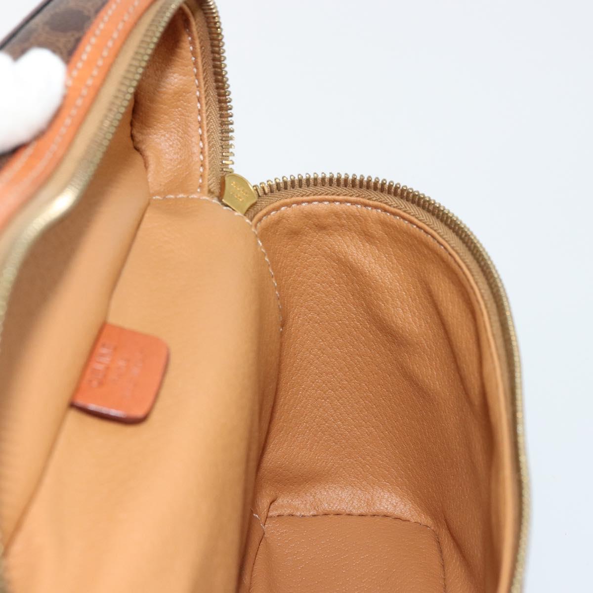 CELINE Macadam Canvas Vanity Hand Bag PVC Leather Brown Gold Auth ki6647