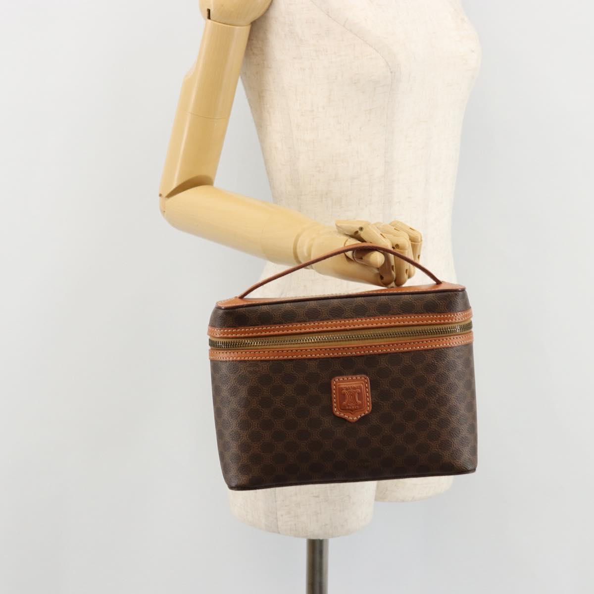 CELINE Macadam Canvas Vanity Hand Bag PVC Leather Brown Gold Auth ki6647