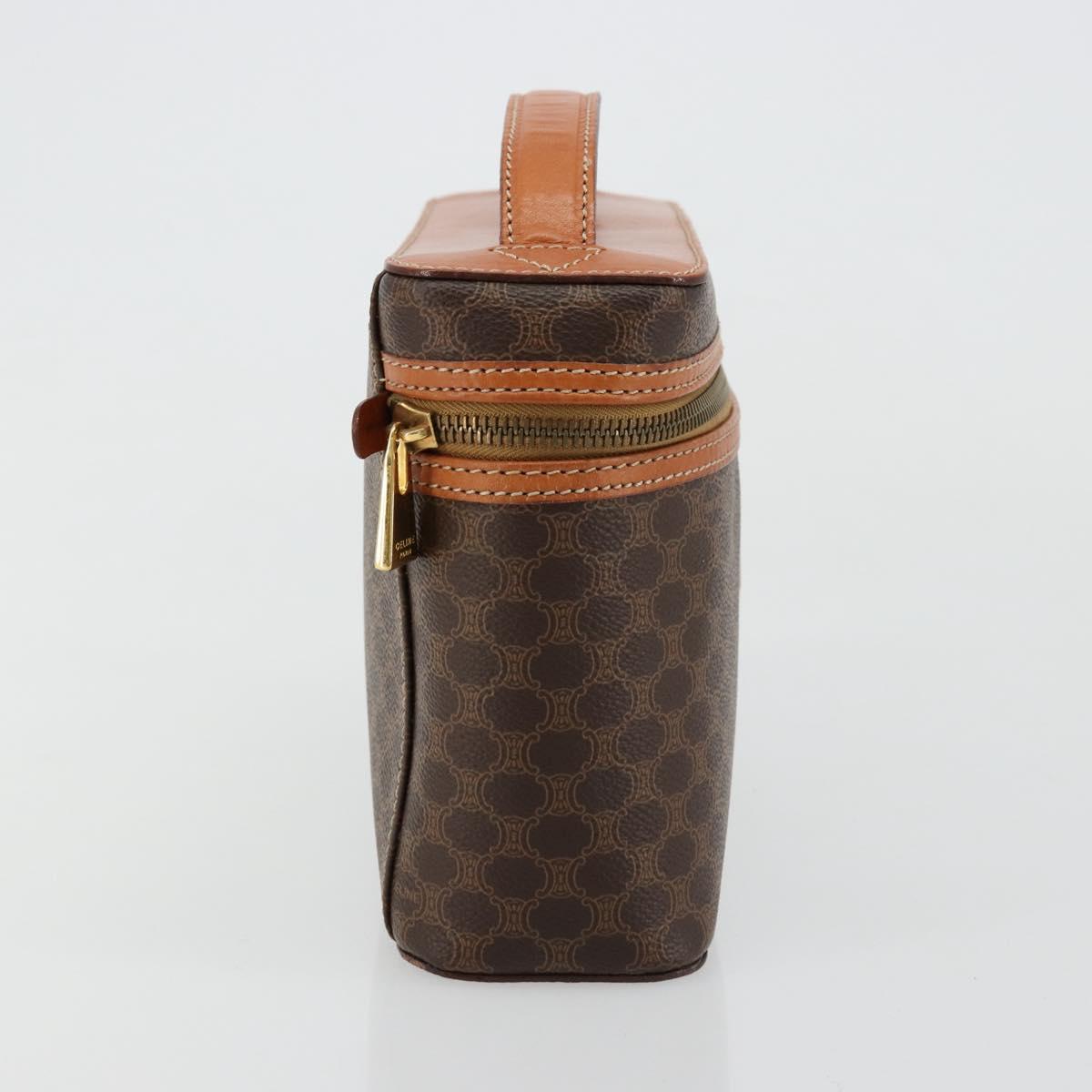 CELINE Macadam Canvas Vanity Hand Bag PVC Leather Brown Gold Auth ki6647