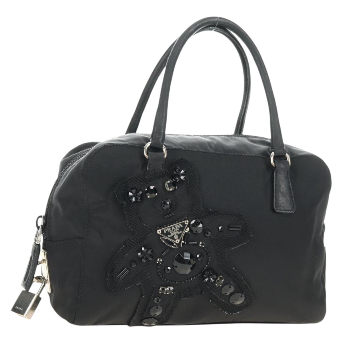 PRADA Hand Bag Nylon Black Silver Auth ki6652SM