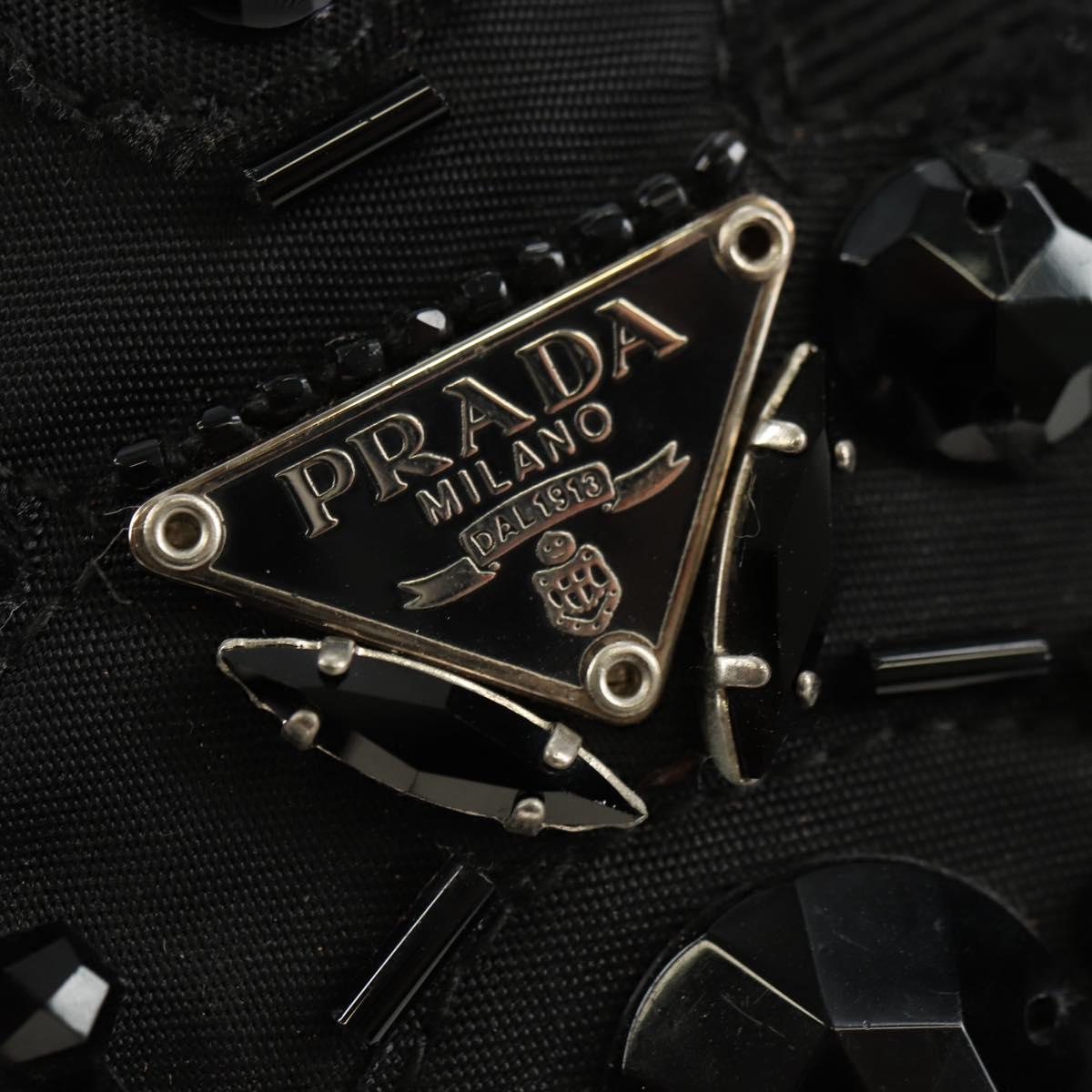 PRADA Hand Bag Nylon Black Silver Auth ki6652SM