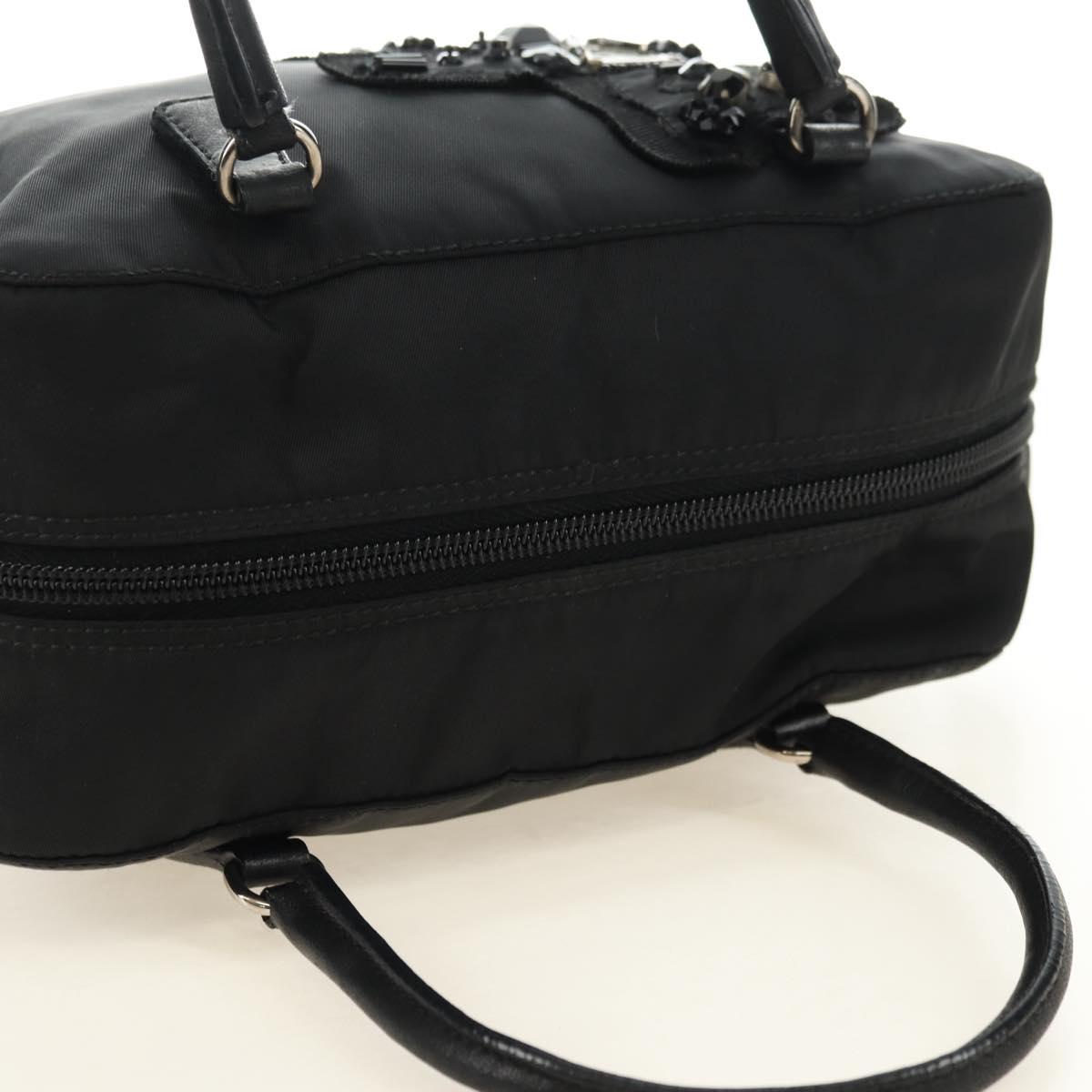 PRADA Hand Bag Nylon Black Silver Auth ki6652SM