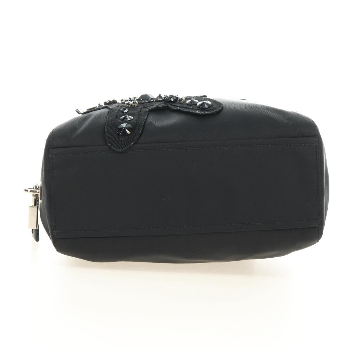 PRADA Hand Bag Nylon Black Silver Auth ki6652SM