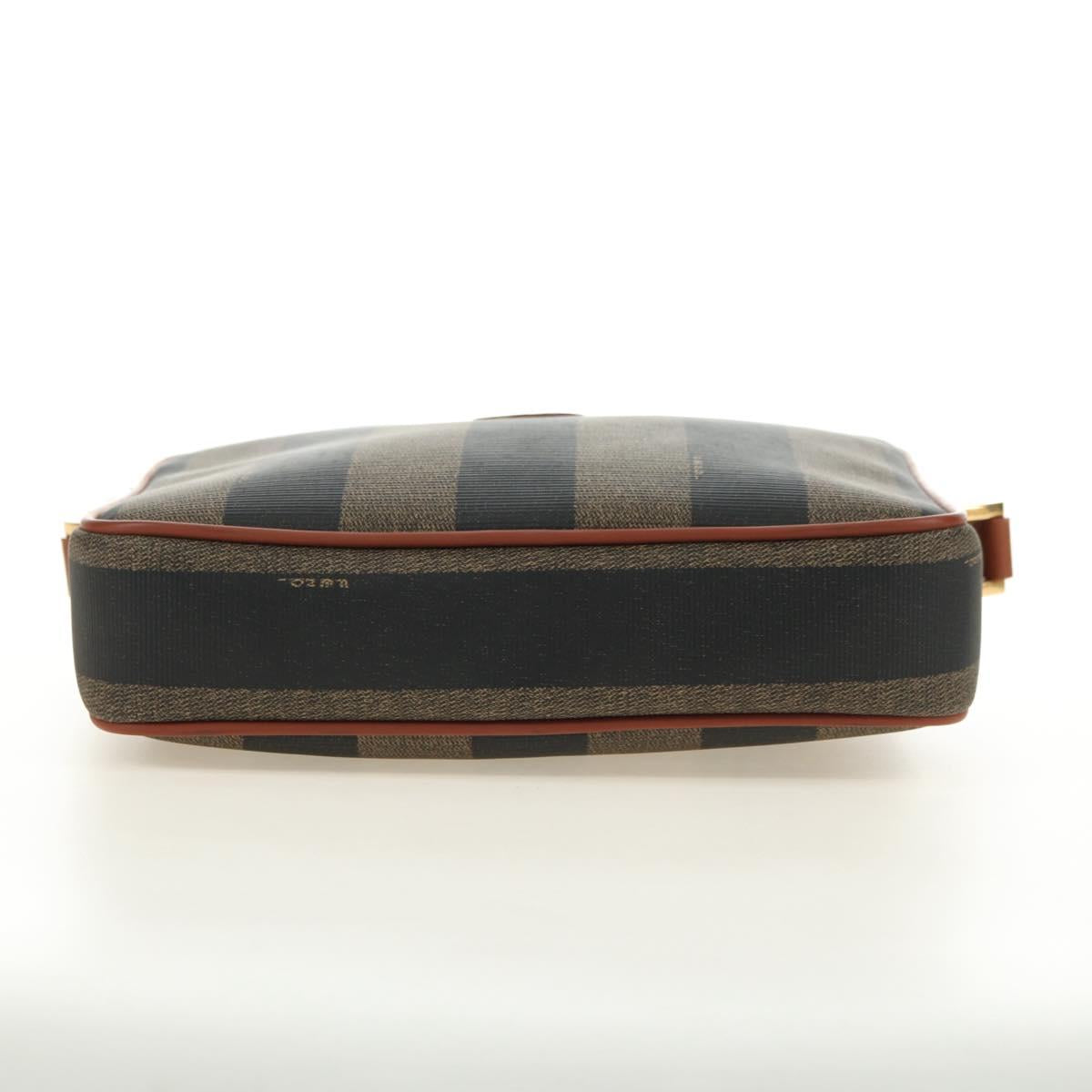 FENDI Pecan Canvas Shoulder Bag PVC Brown Black Auth ki6658V