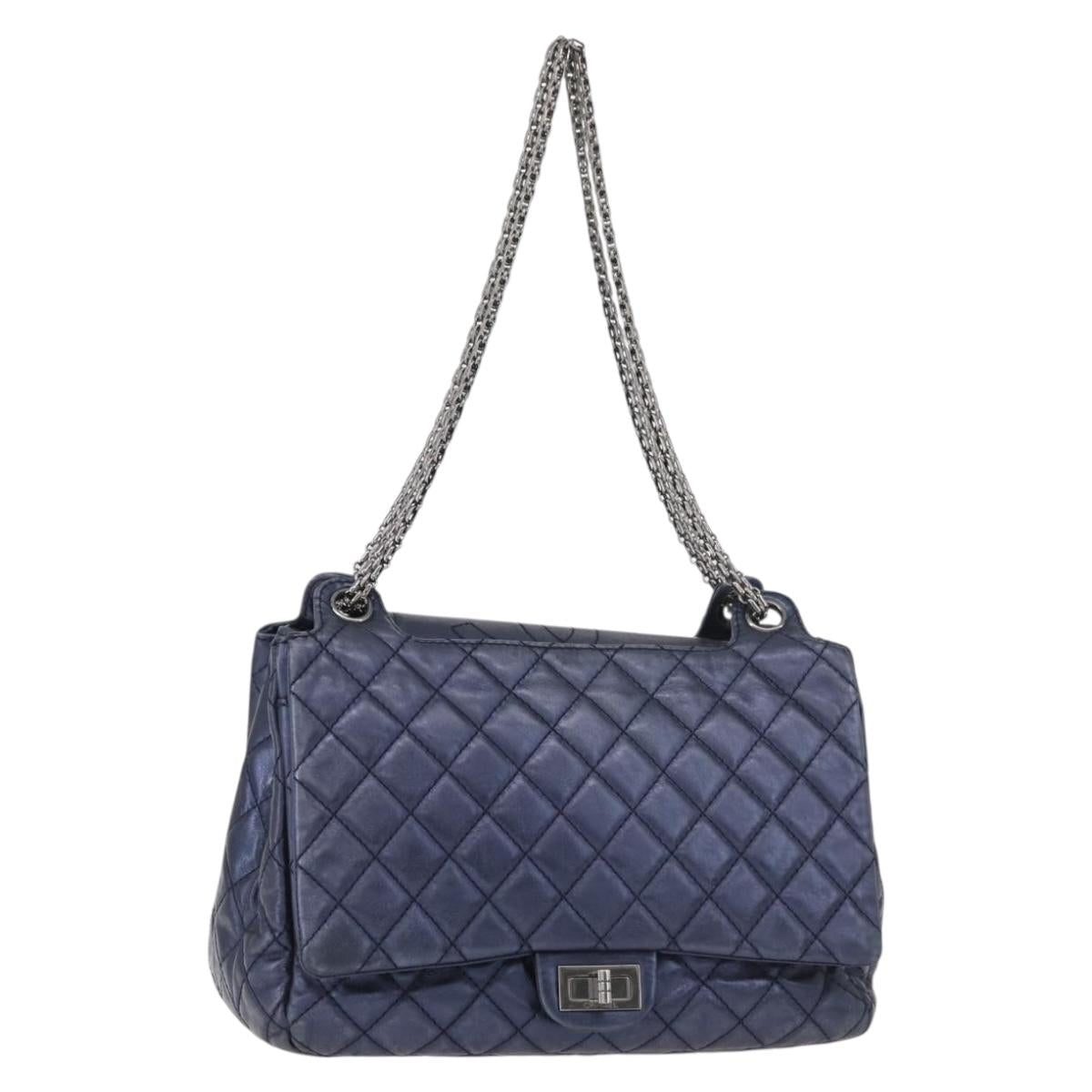 CHANEL Matelasse Chain Shoulder Bag Leather Blue Silver CC Auth ki6660A