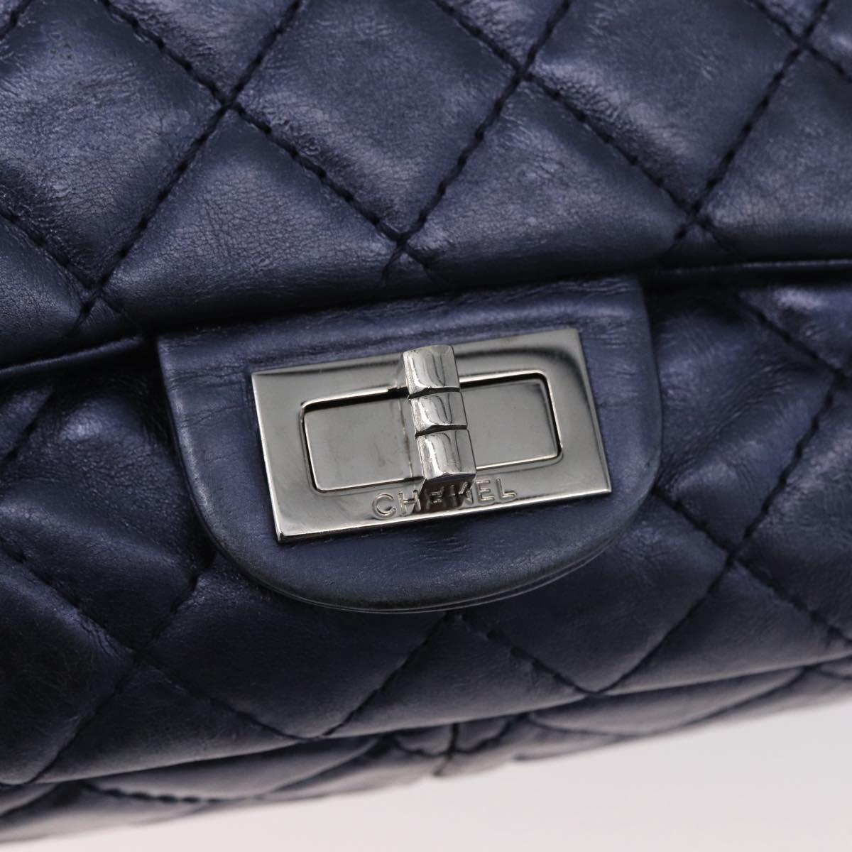 CHANEL Matelasse Chain Shoulder Bag Leather Blue Silver CC Auth ki6660A