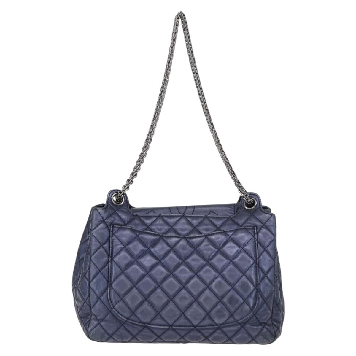 CHANEL Matelasse Chain Shoulder Bag Leather Blue Silver CC Auth ki6660A