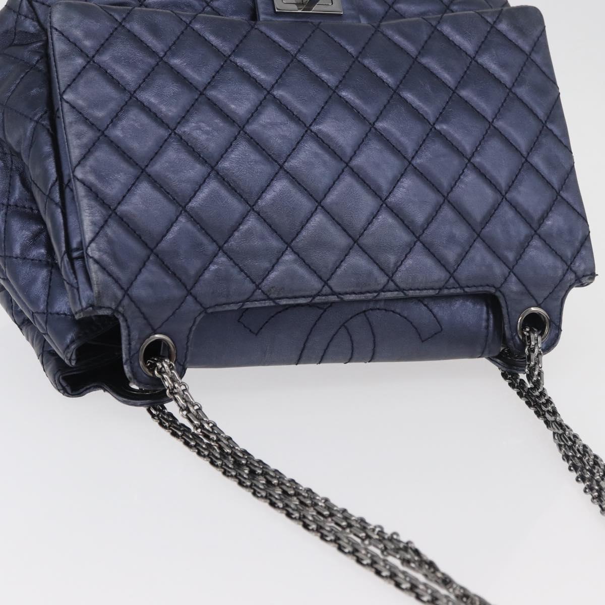 CHANEL Matelasse Chain Shoulder Bag Leather Blue Silver CC Auth ki6660A