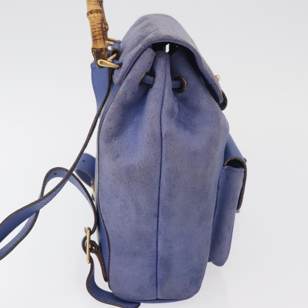 GUCCI Bamboo Backpack Suede Blue 003 8030 3444 Auth ki6661A