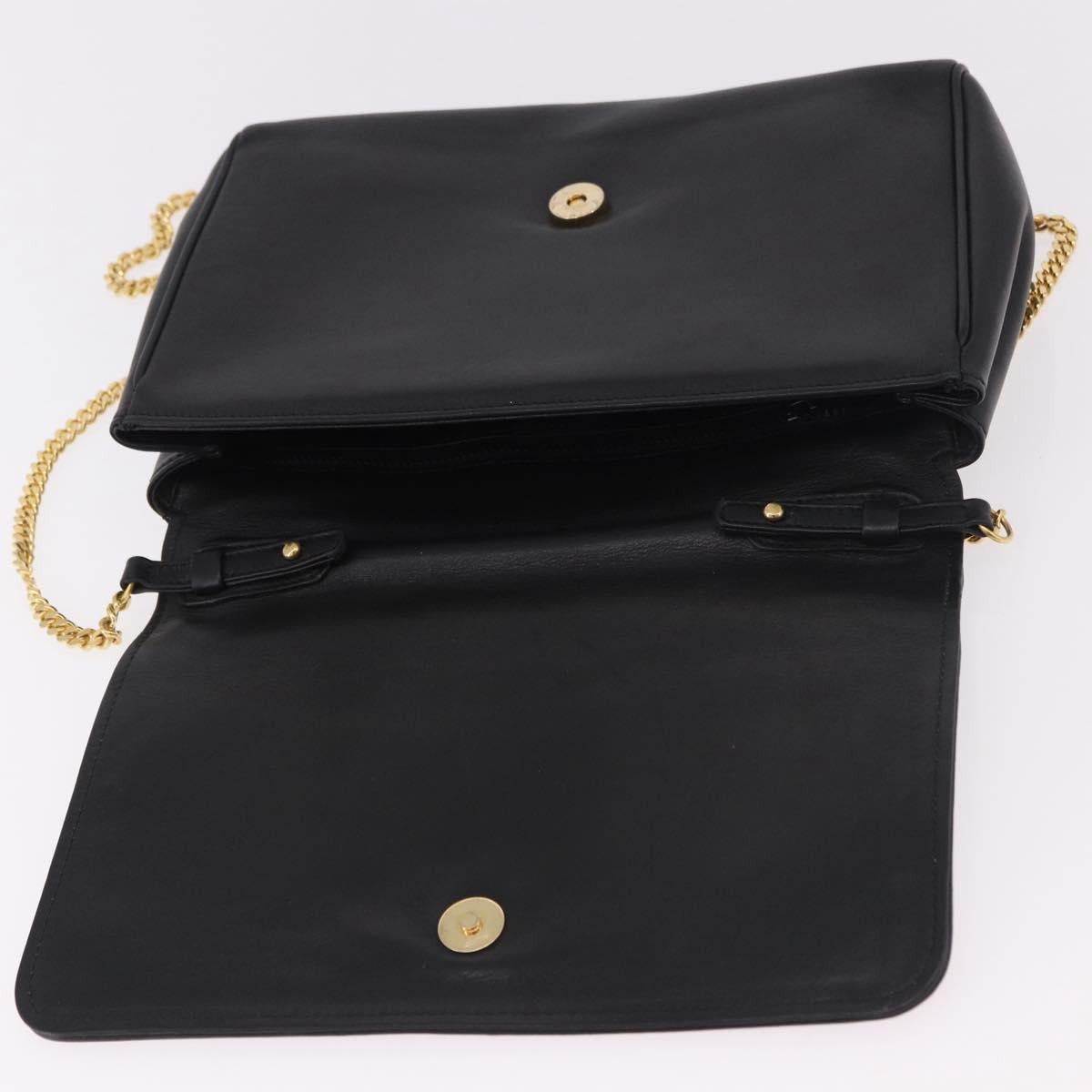 CELINE Chain Shoulder Bag Leather Black Gold Auth ki6665M