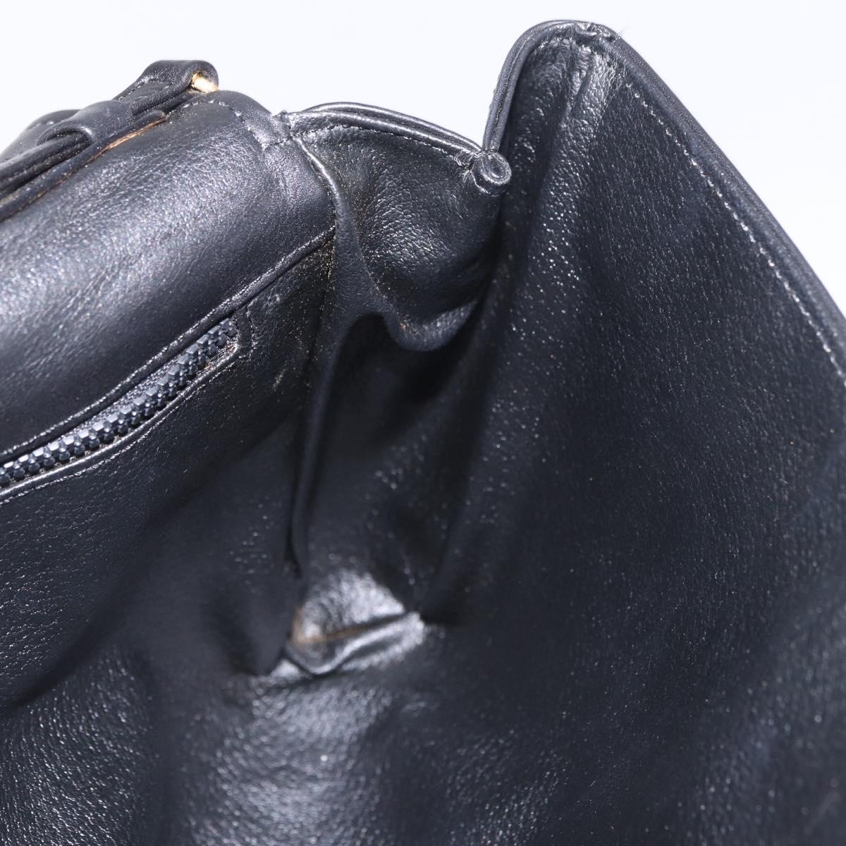 CELINE Chain Shoulder Bag Leather Black Gold Auth ki6665M