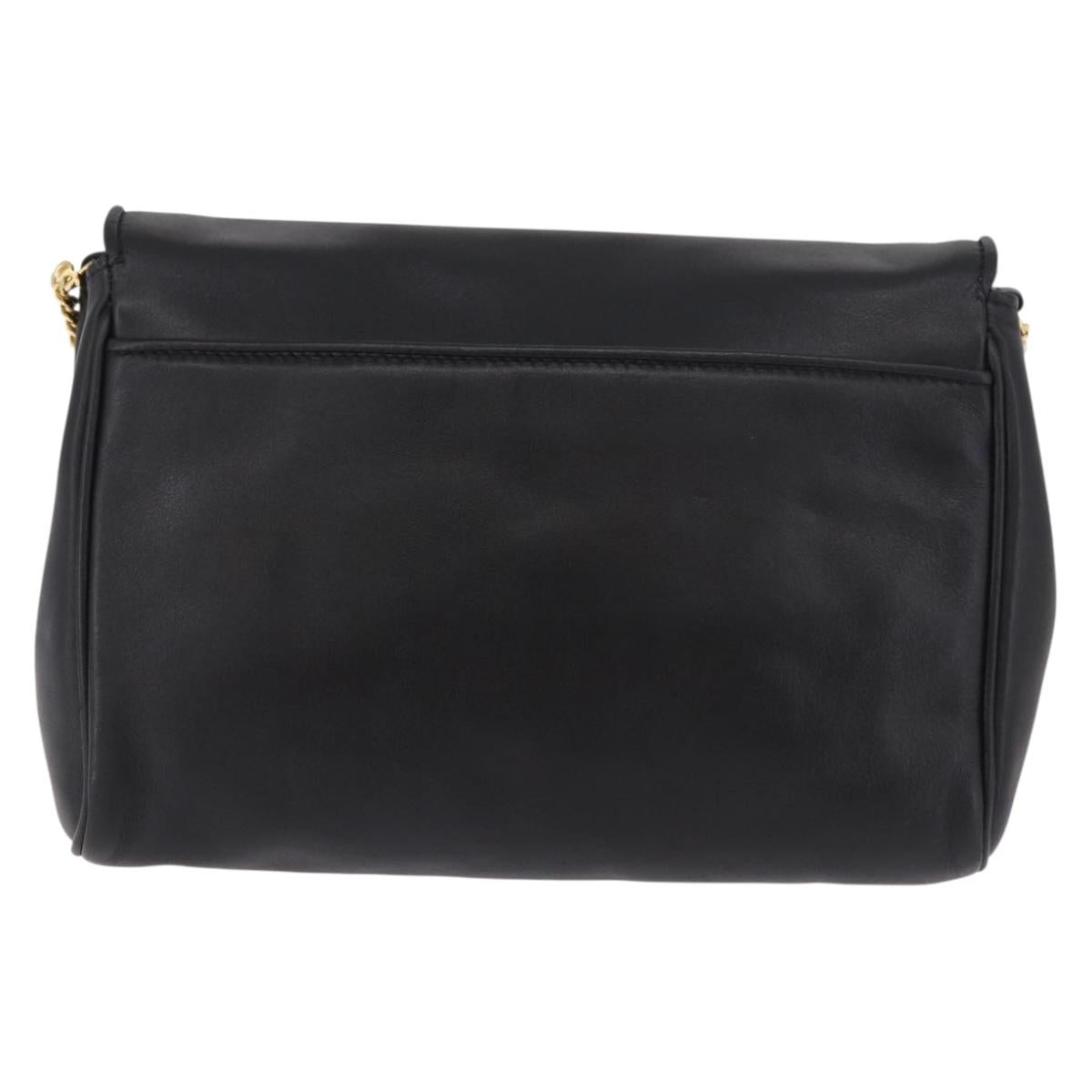 CELINE Chain Shoulder Bag Leather Black Gold Auth ki6665M