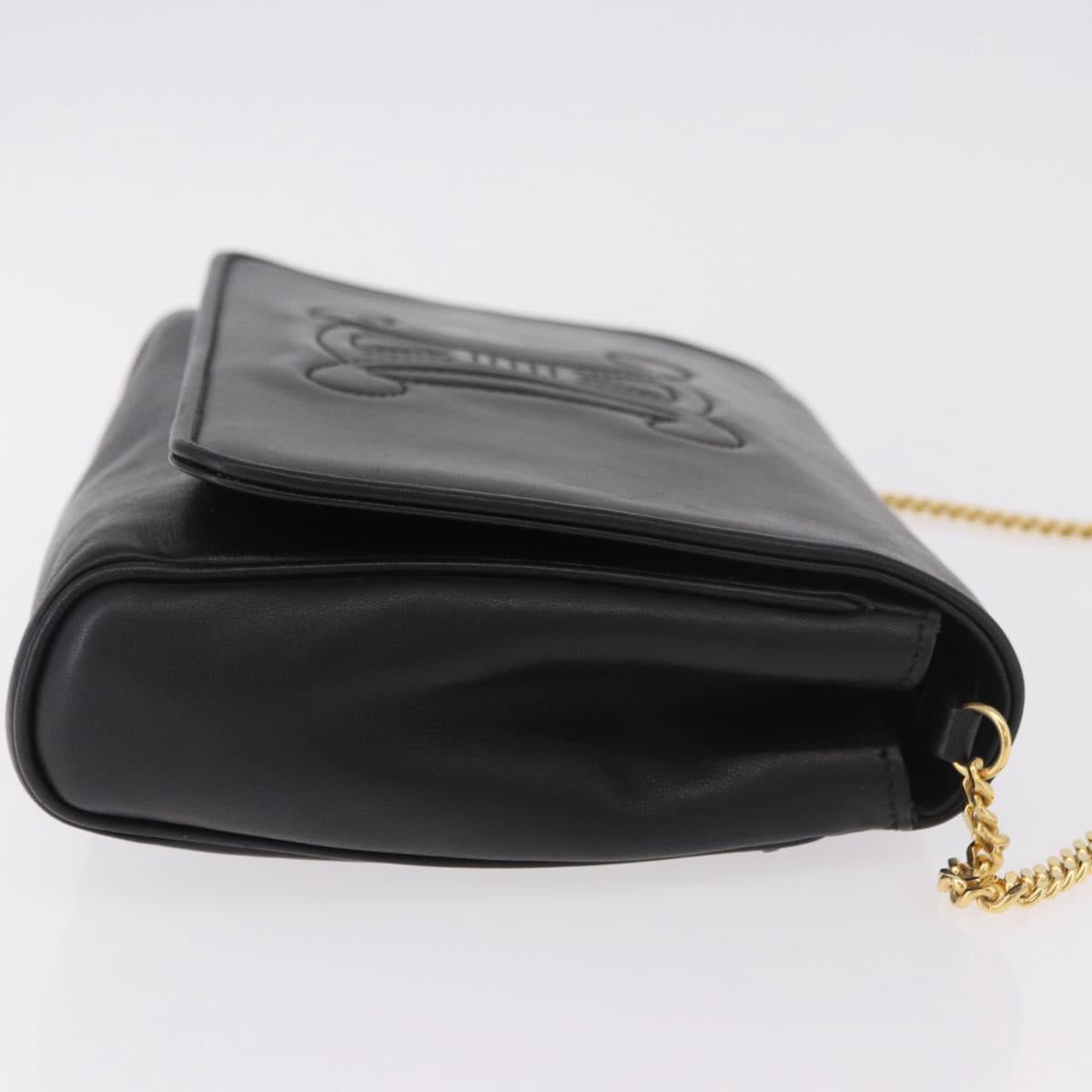 CELINE Chain Shoulder Bag Leather Black Gold Auth ki6665M