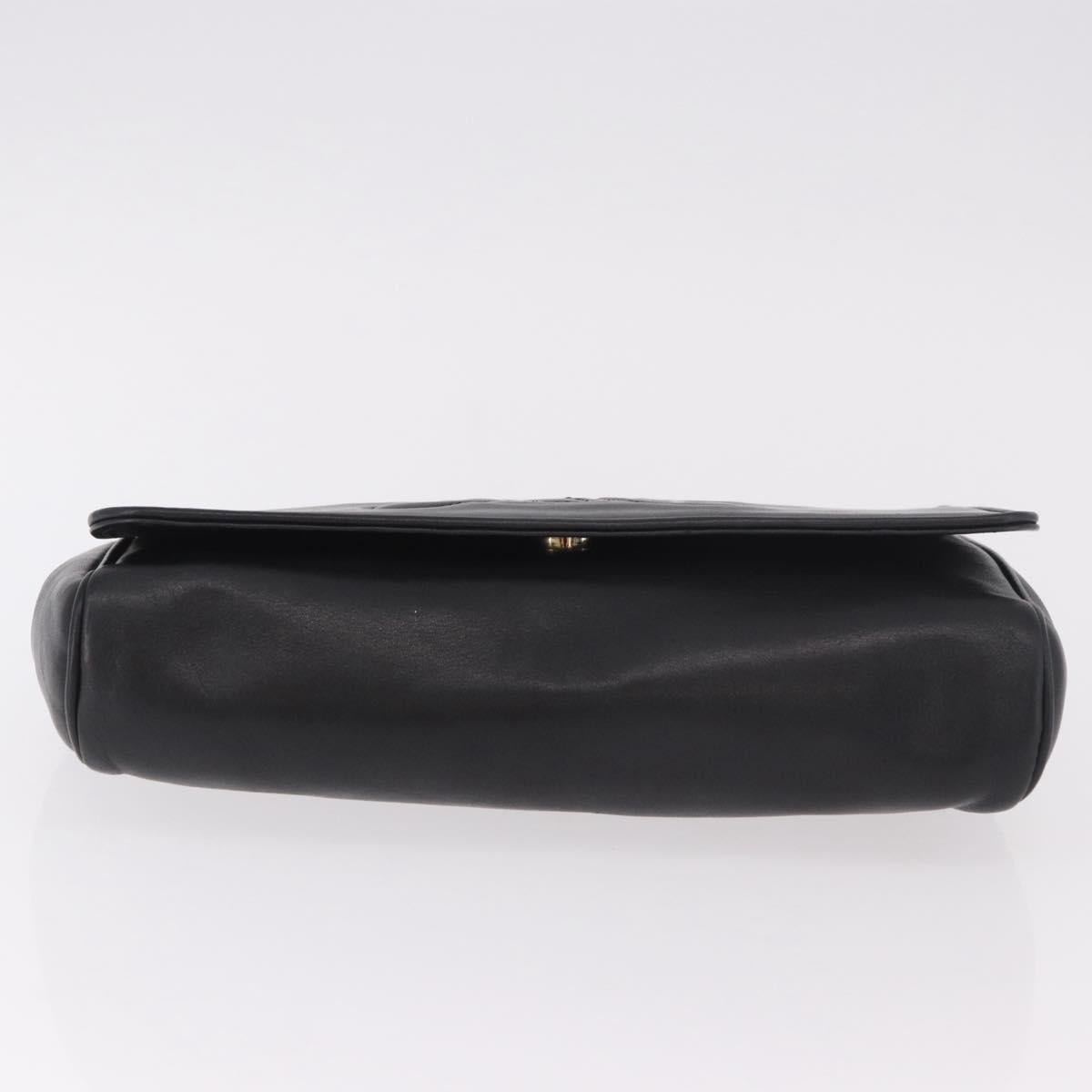 CELINE Chain Shoulder Bag Leather Black Gold Auth ki6665M