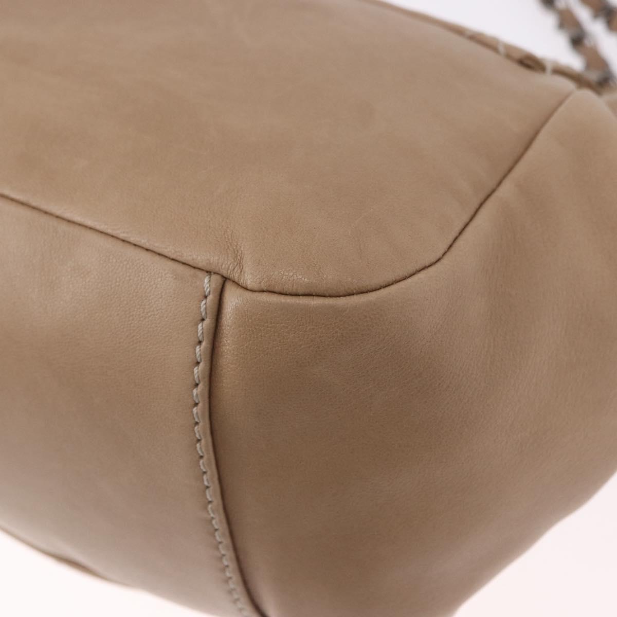 CHANEL Wild Stitch Chain Shoulder Bag Leather Beige Silver CC Auth ki6666V