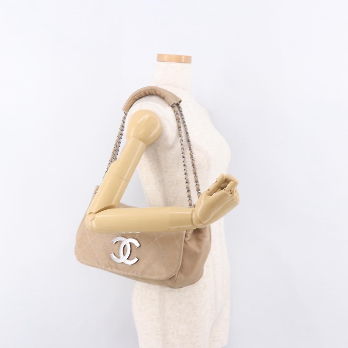 CHANEL Wild Stitch Chain Shoulder Bag Leather Beige Silver CC Auth ki6666V