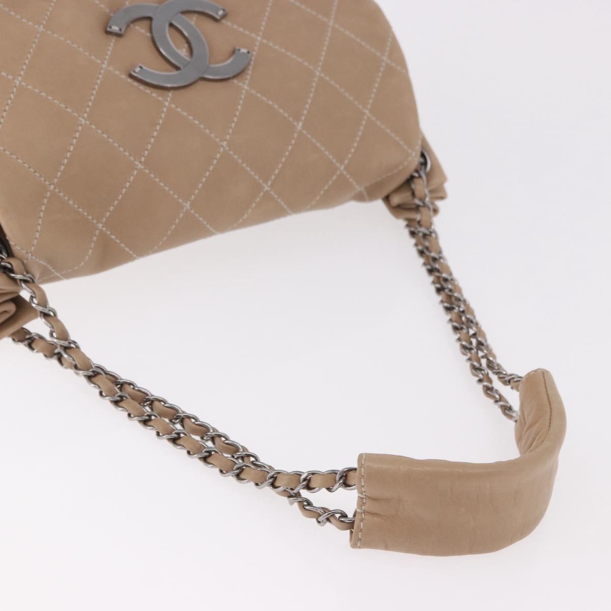 CHANEL Wild Stitch Chain Shoulder Bag Leather Beige Silver CC Auth ki6666V